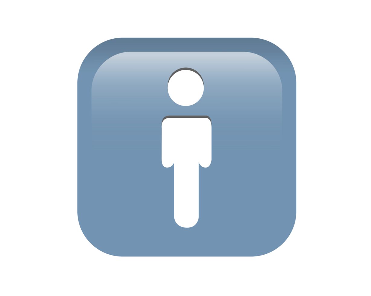 Gradient blue man restroom round corner square icon button with iconography of man and woman png