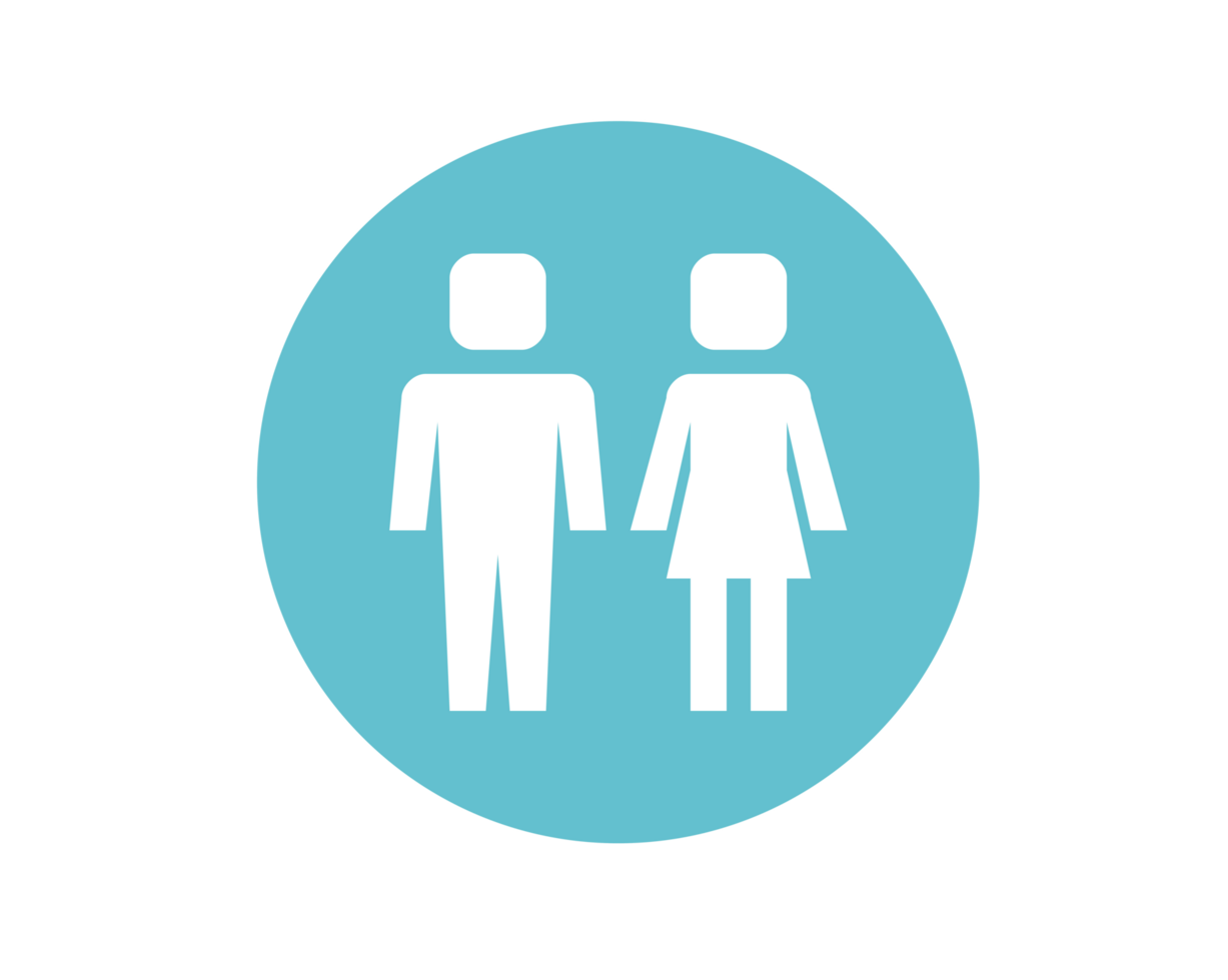 Blue restroom circle icon button with iconography of man and woman png