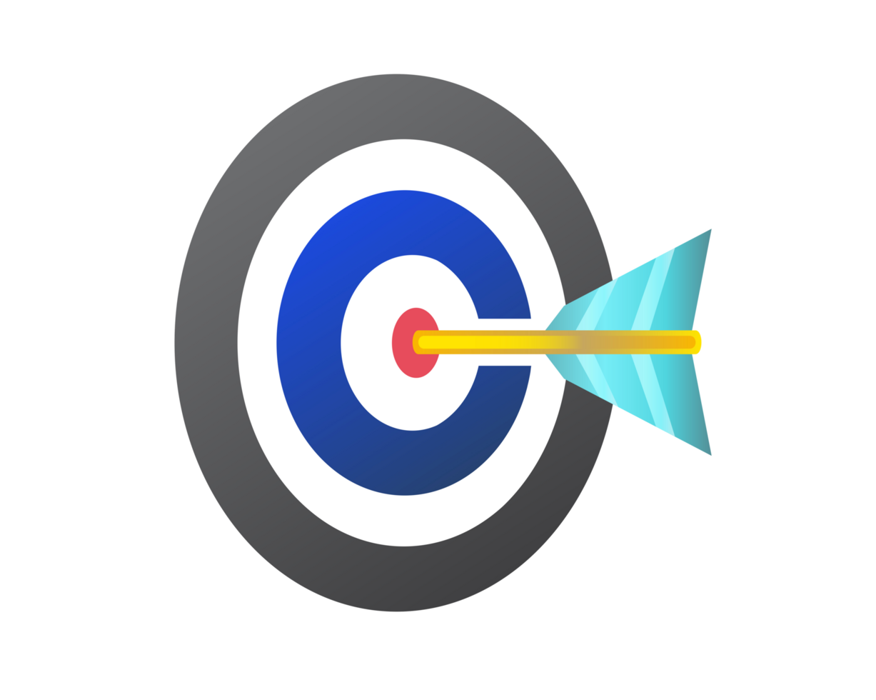 Black, white dart board icon with dart hitting the center png