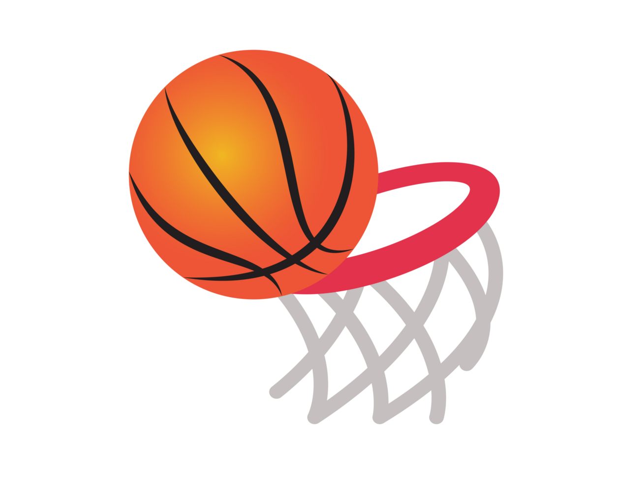 Gradient orange basketbal game ball icon with red ring and net png