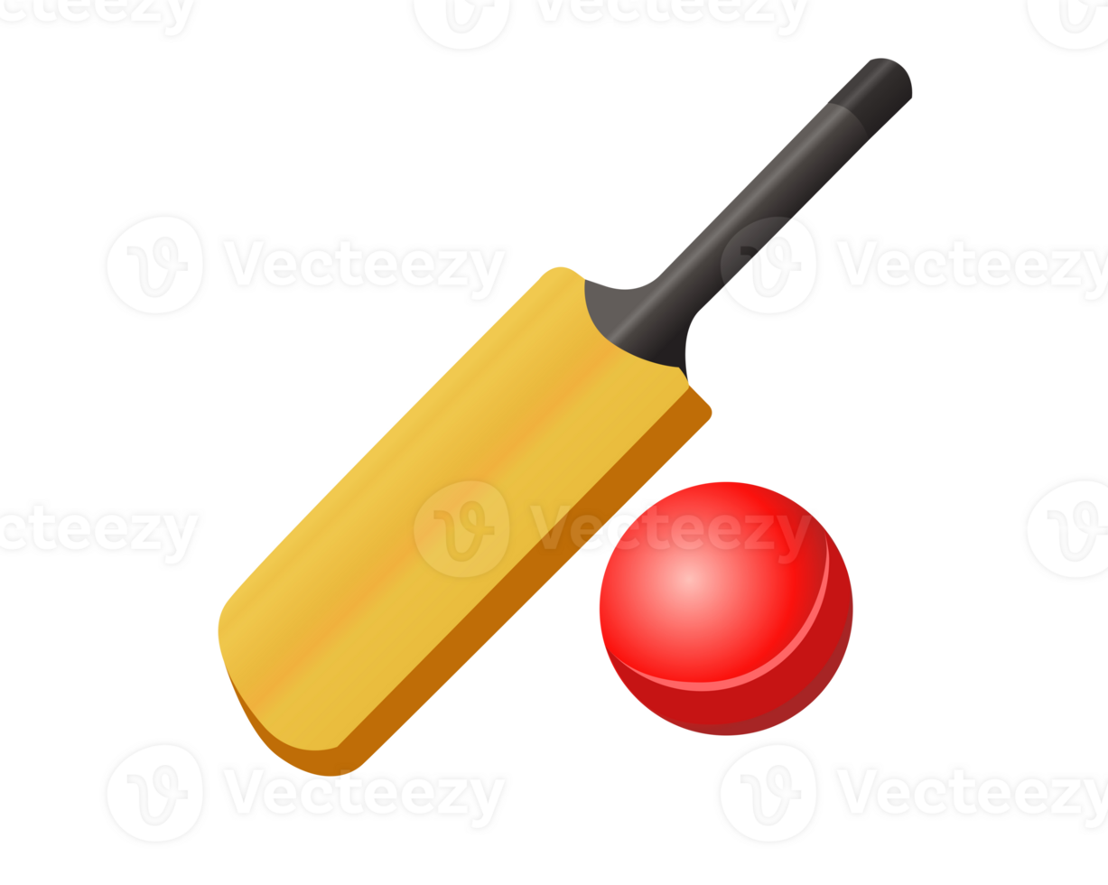 Brown wooden cricket bat and red ball icon png