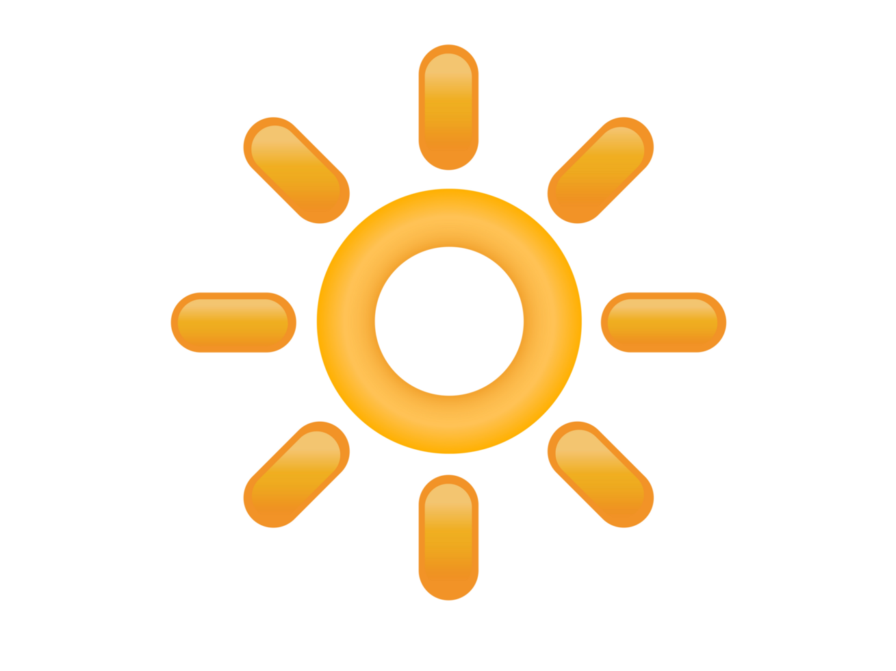 Gradient shinny orange sun or hot weather icon with eight triangular rays png