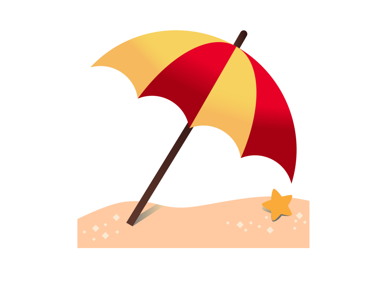Orange, red striped opened beach umbrella on ground icon png
