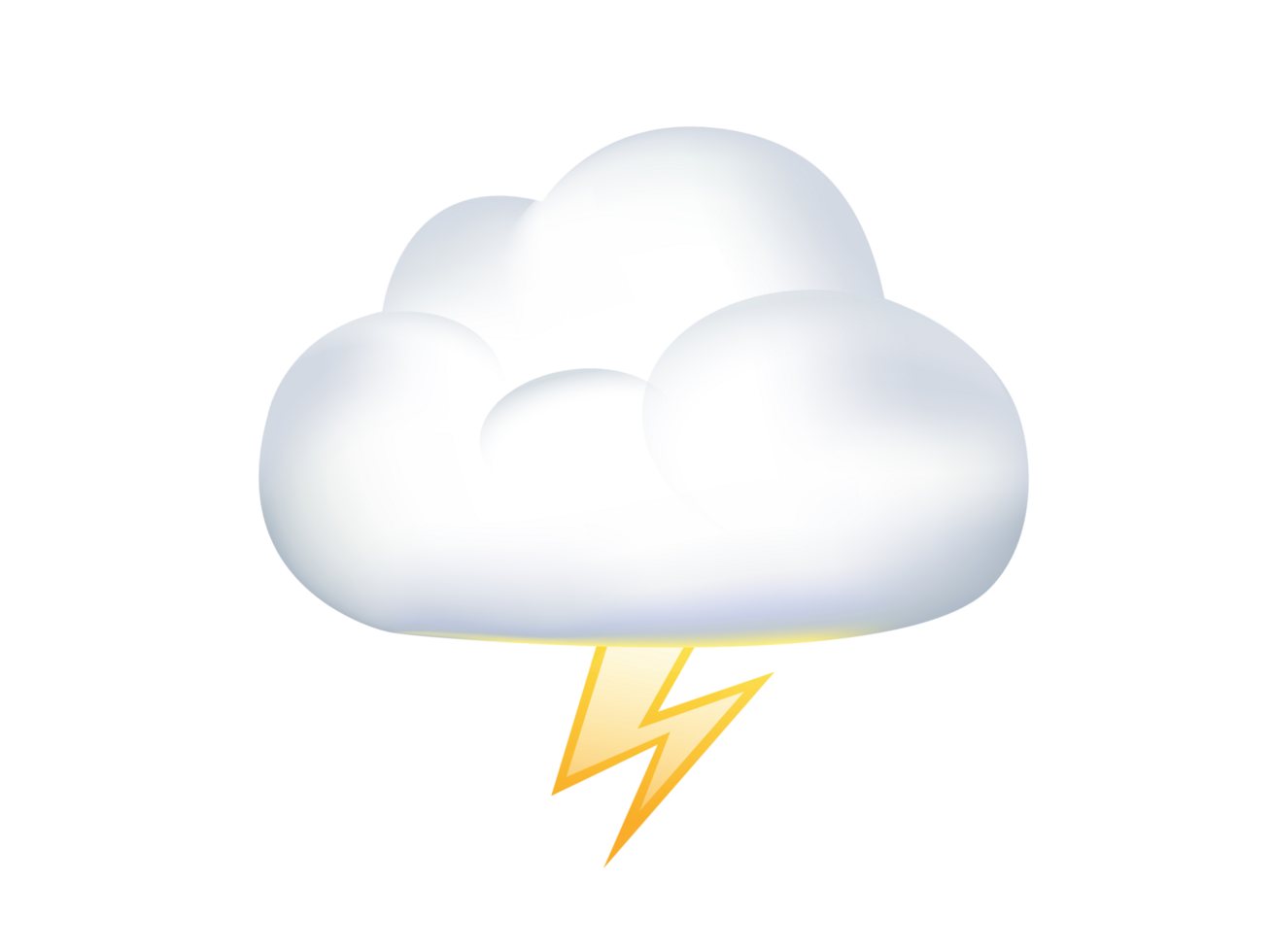 White thunderstorms cloud icon with yellow lightning bolt flash from thundercloud png