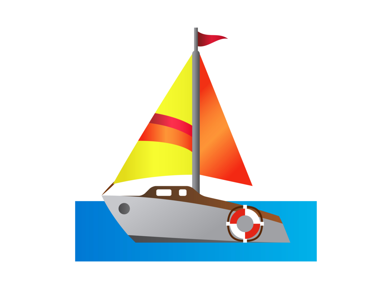 Sailing boat icon with mix of yellow, orange and red sails png