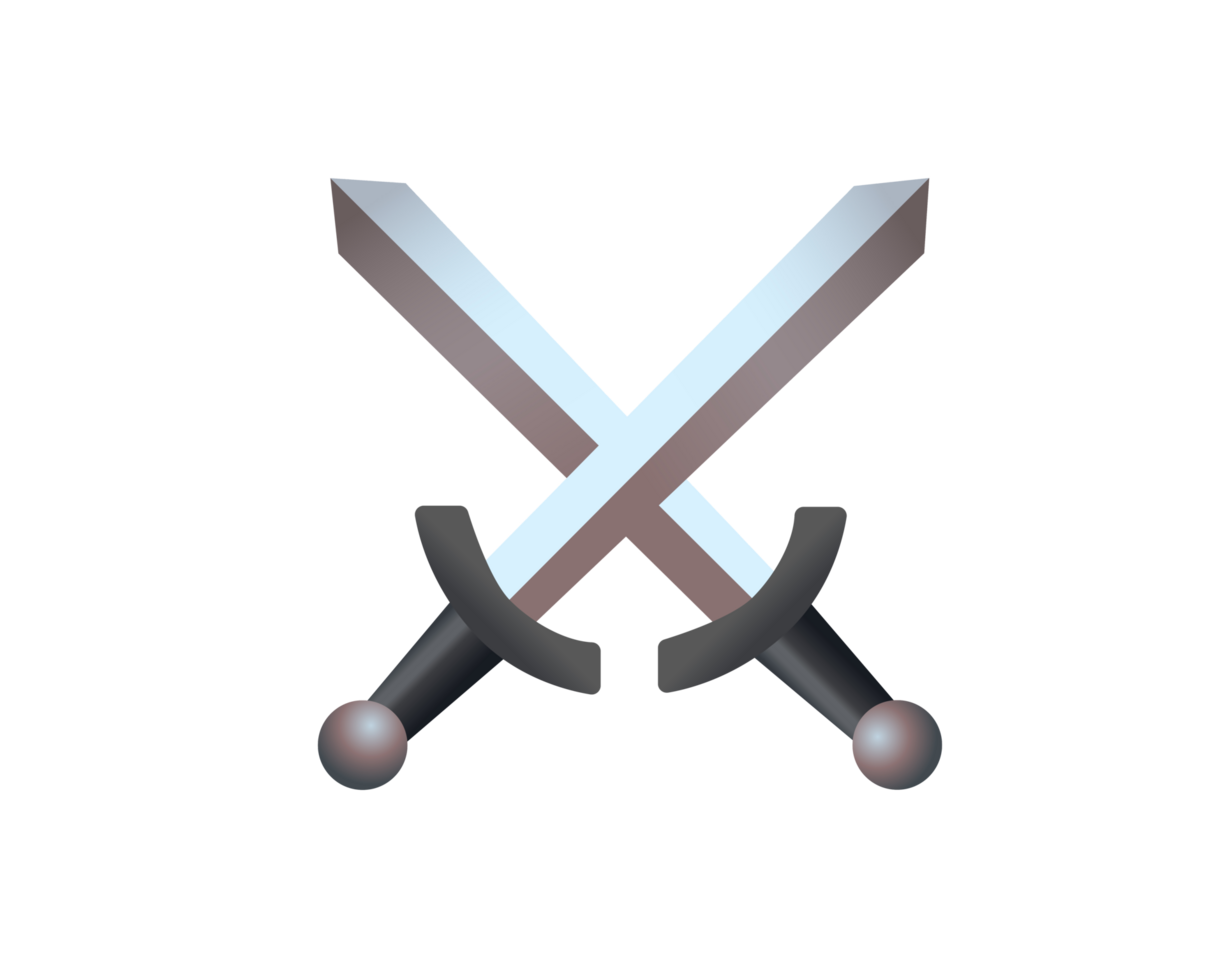 Two warrior silver swords icon with steel blades png