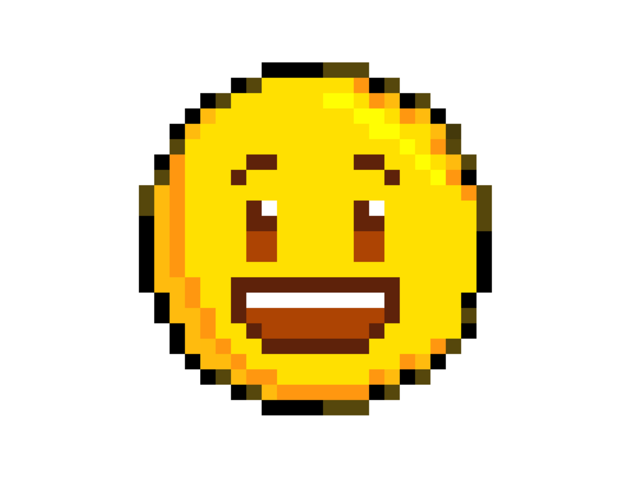 8-bits pixel art yellow smiling eyes and a broad happy face icon png