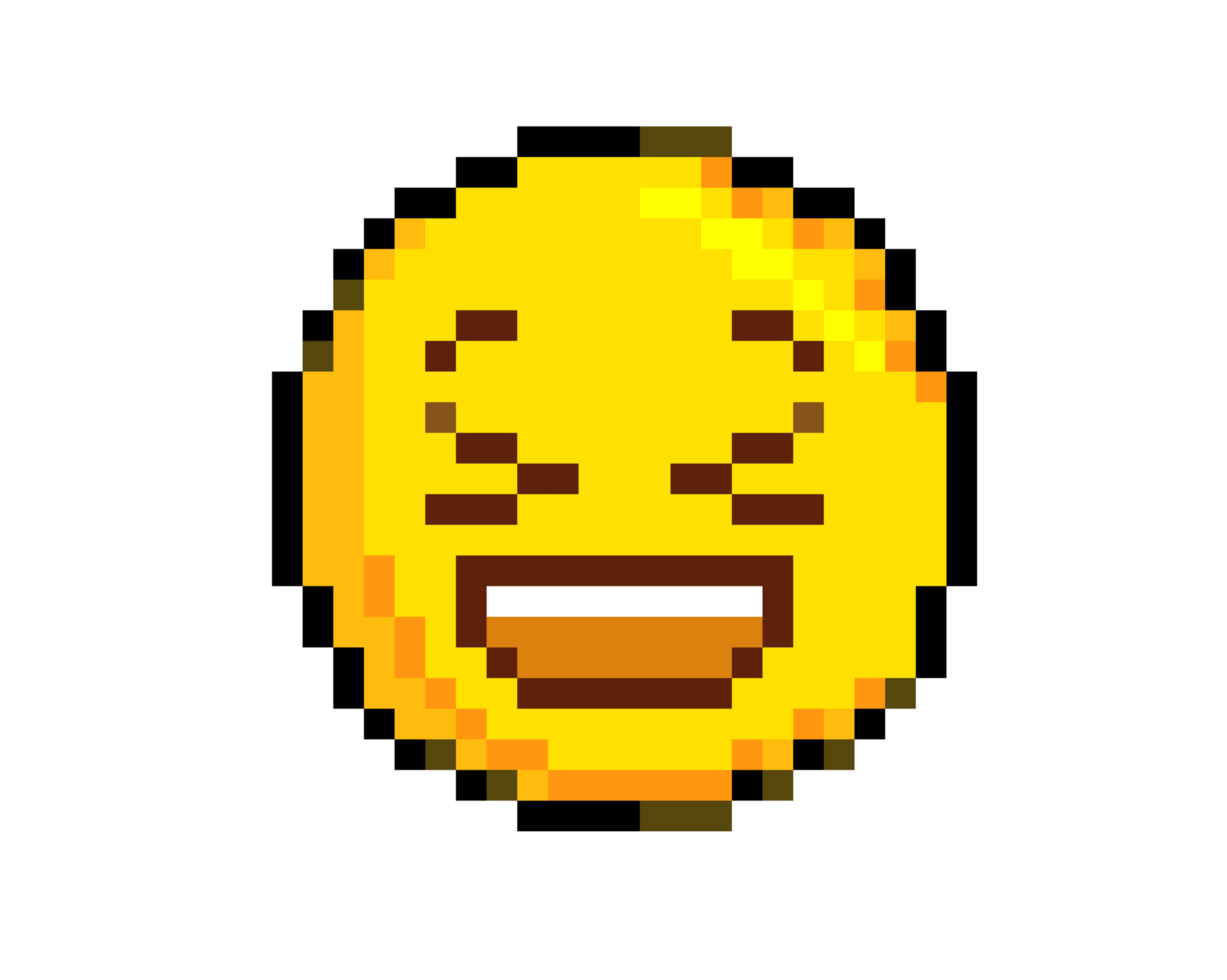 8-bits pixel art yellow grinning squinting face icon open smile png