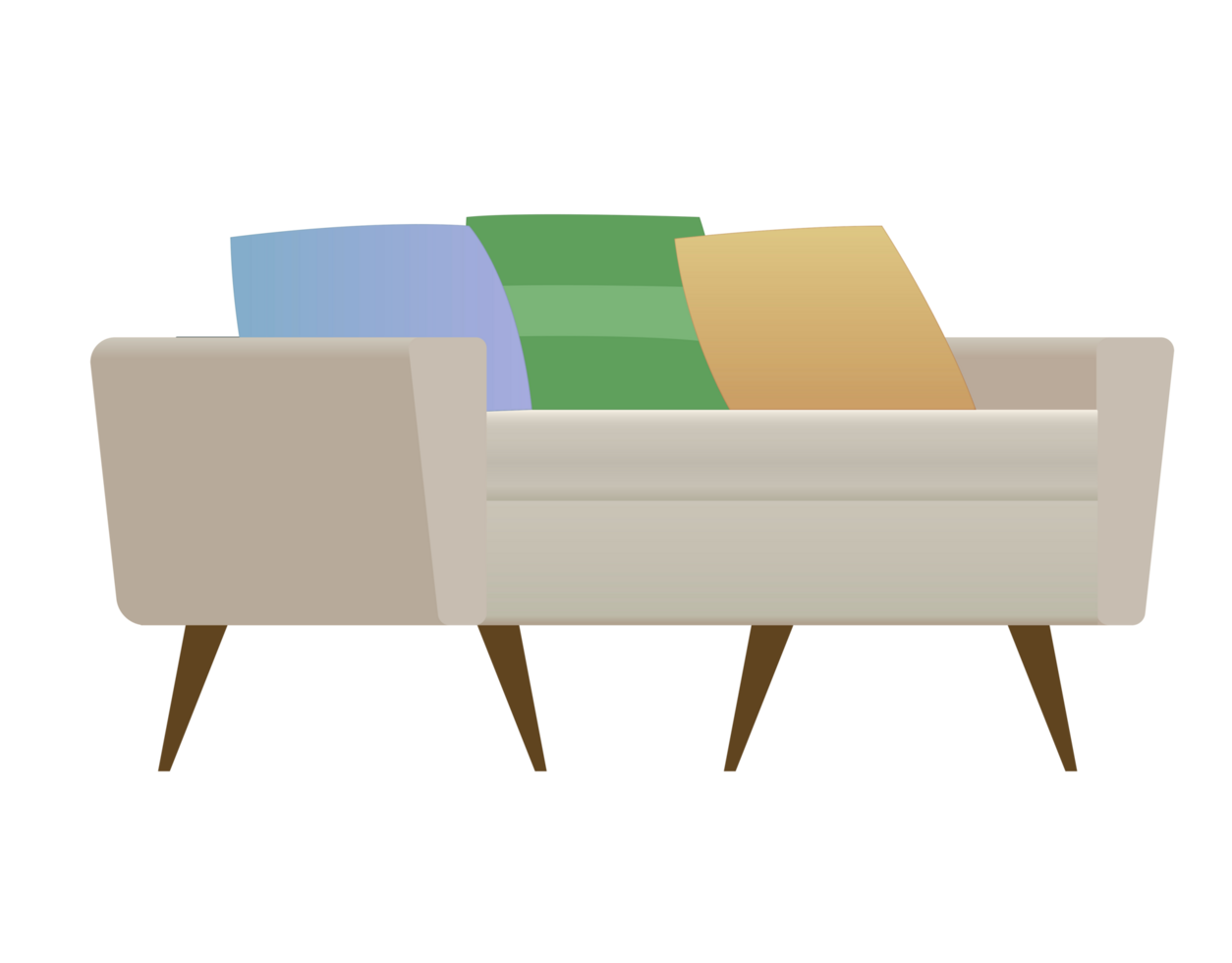 White designer parametric sofa with cushions for sitting room 60s 70s interior design png