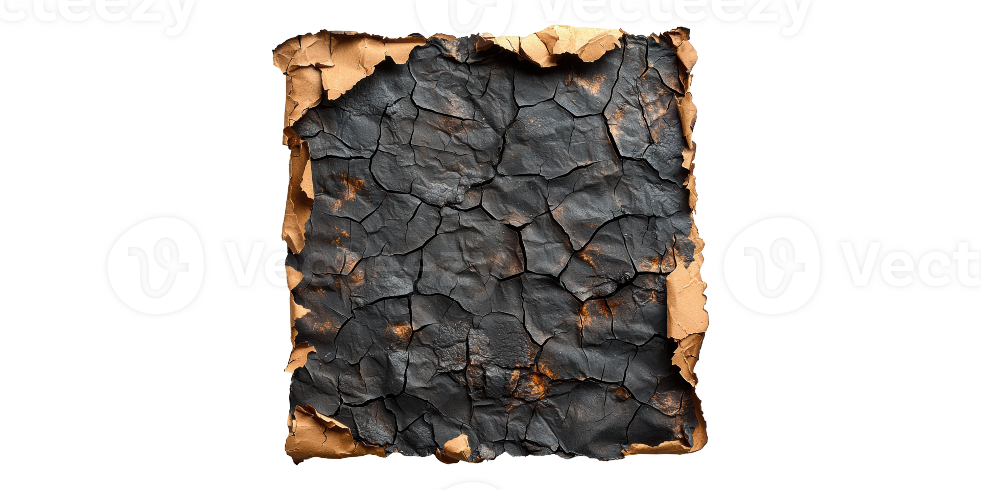 Burnt parchment paper with blackened texture isolated on transparent background png