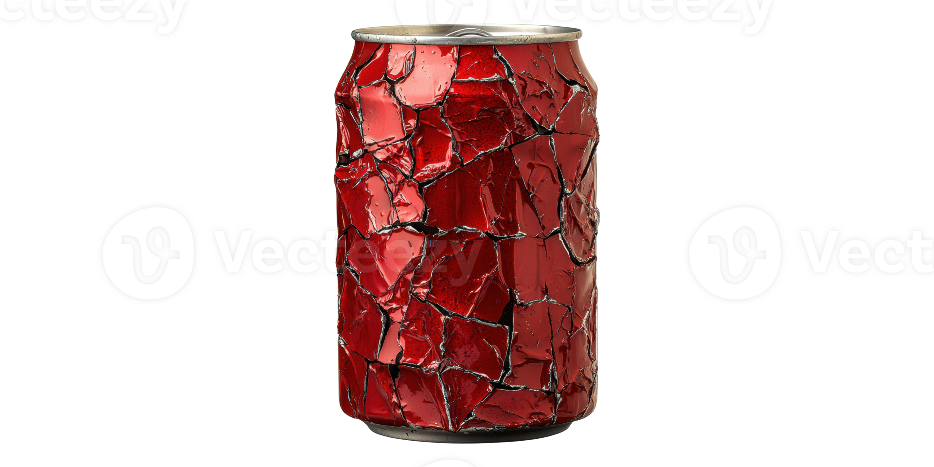 Cracked red soda can isolated on transparent background png
