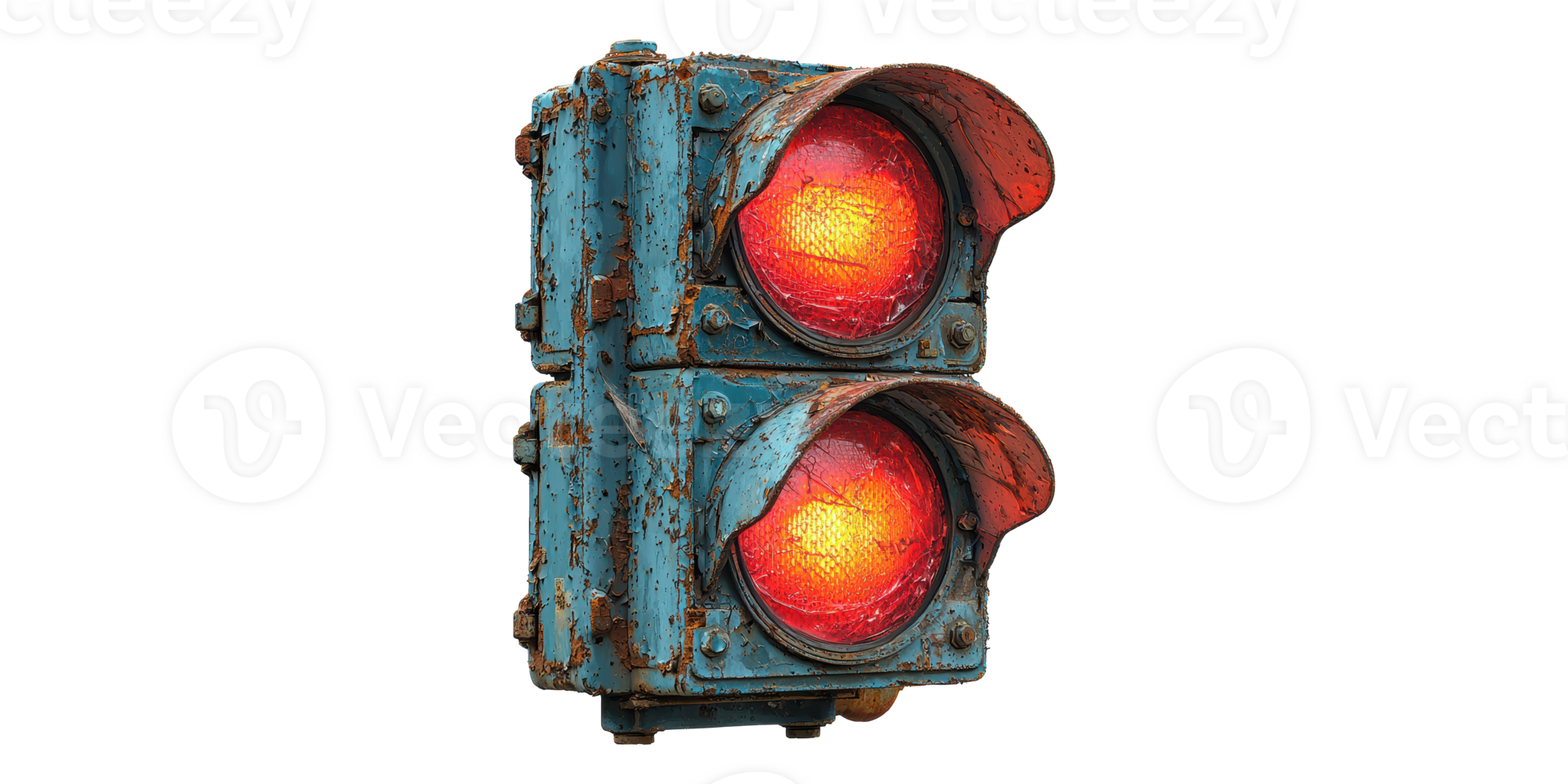 Vintage rusty railway signal light with red lens isolated on transparent background png