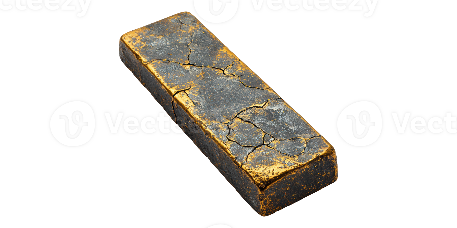 Cracked metallic gold bar isolated on transparent background png