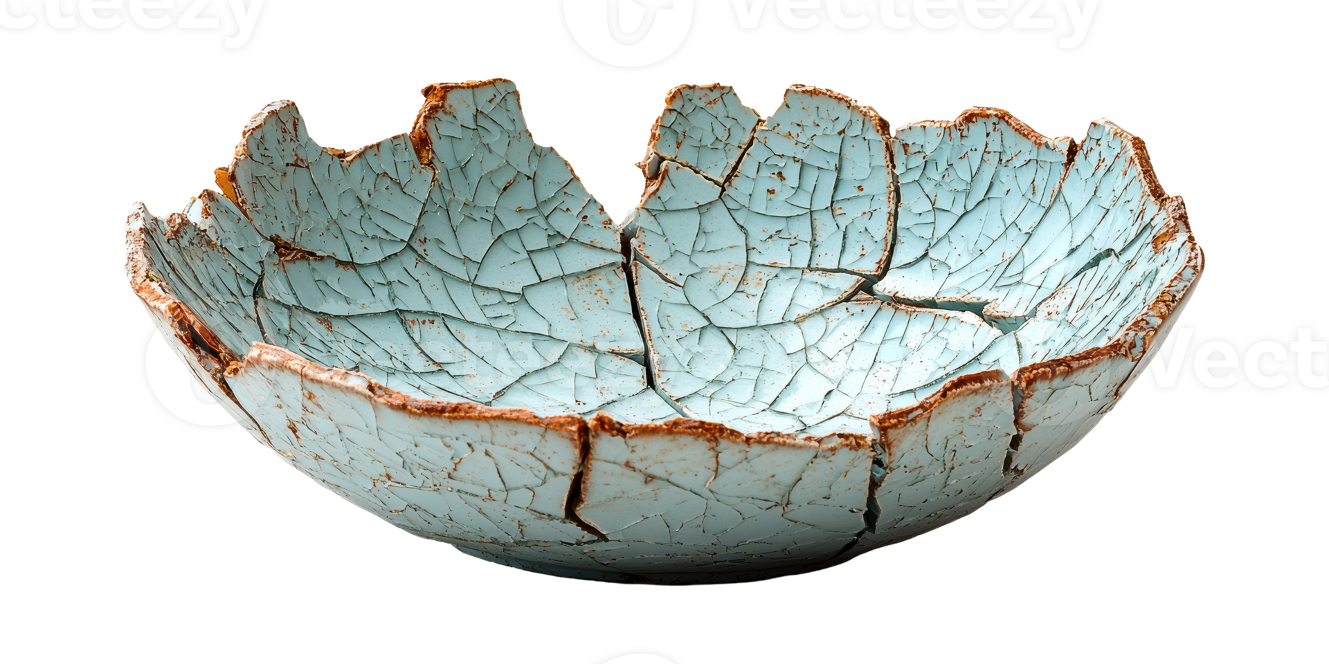 Cracked ceramic bowl with rustic texture isolated on transparent background png