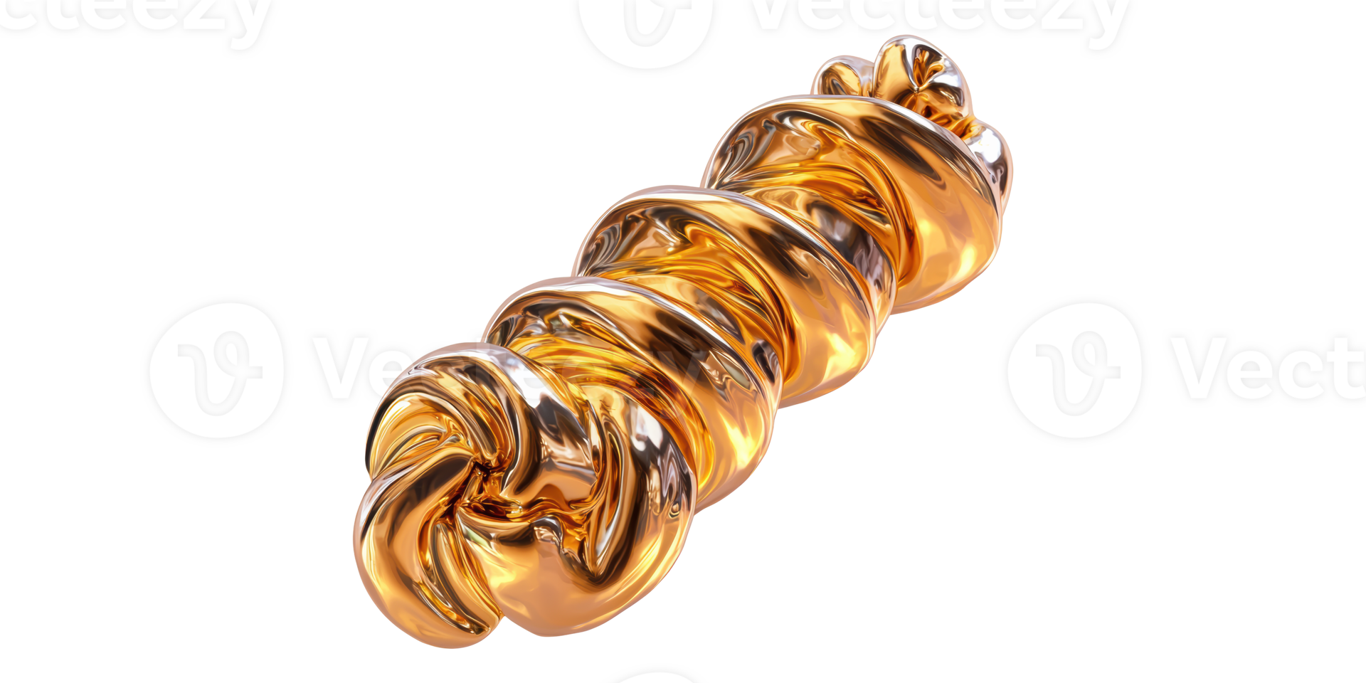 Golden twisted metal sculpture isolated on transparent background png