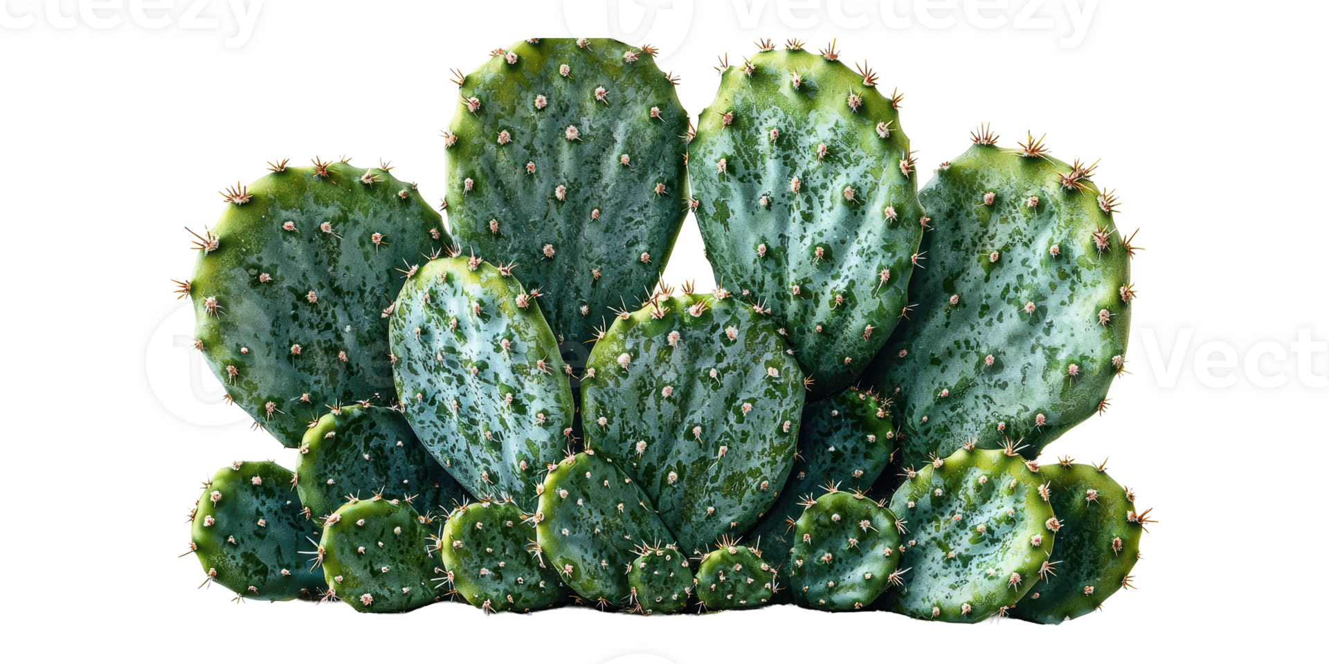 Cactus cluster with green pads and spines isolated on transparent background png