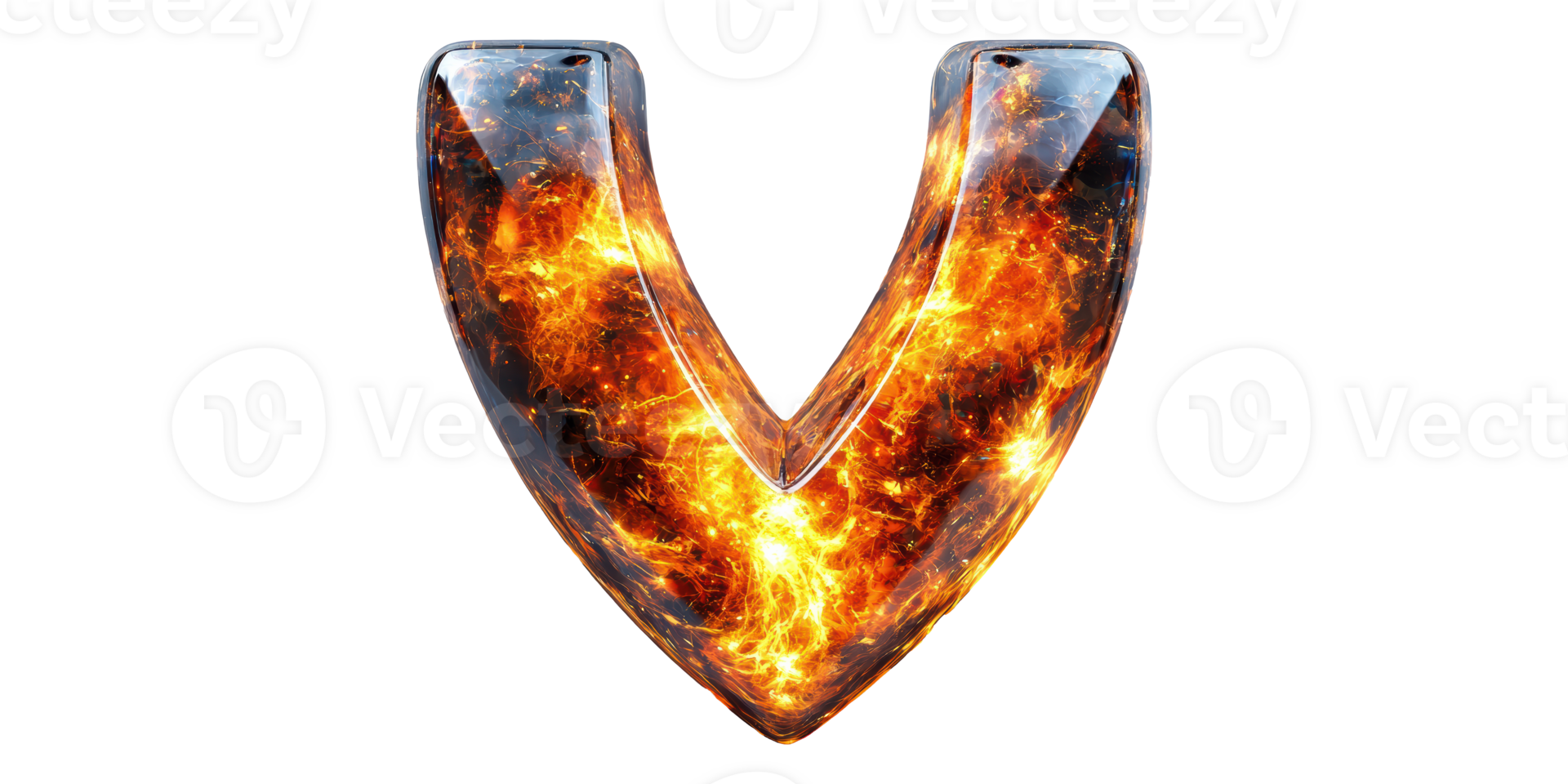 Fiery letter v with flaming texture isolated on transparent background png