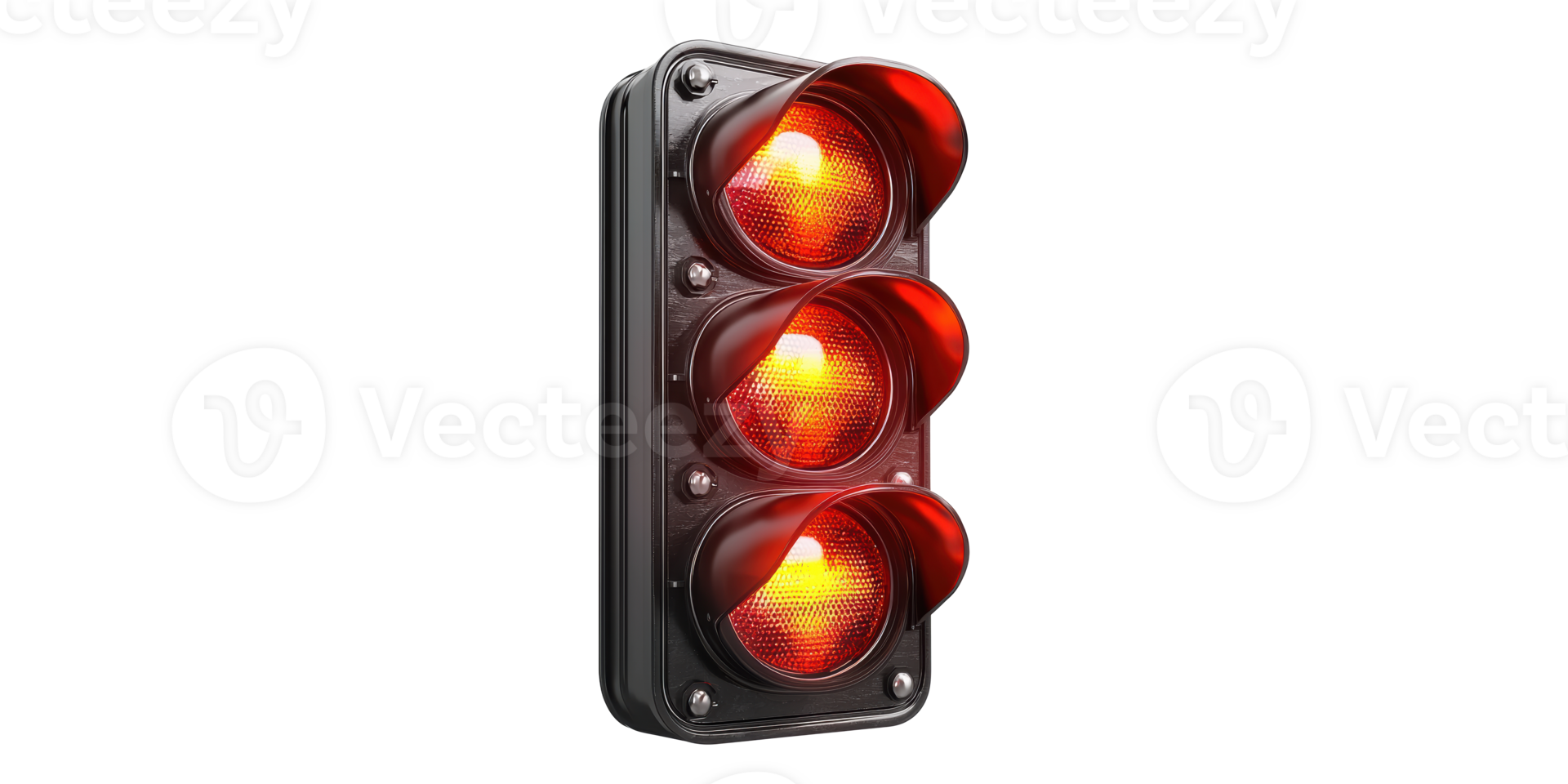 Red traffic light with three red lights illuminated isolated on transparent background png