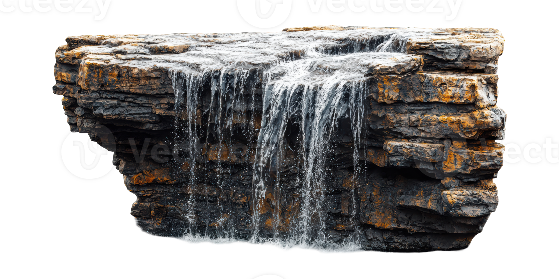 Rocky waterfall with cascading water isolated on transparent background png