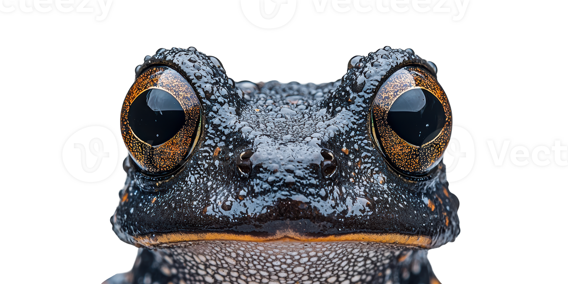 Close up of frog face with large eyes isolated on transparent background png