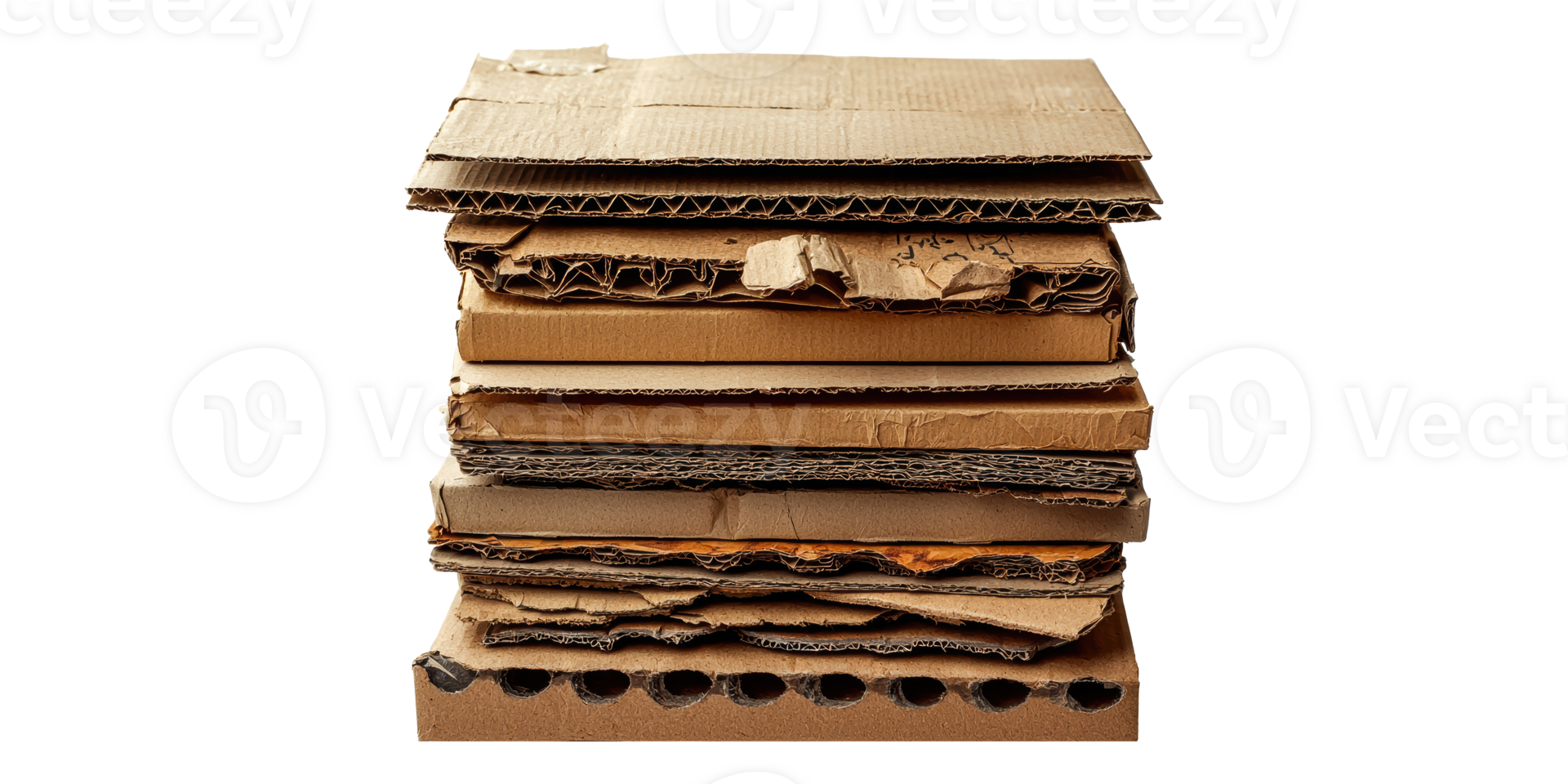 Stack of corrugated cardboard sheets isolated on transparent background png