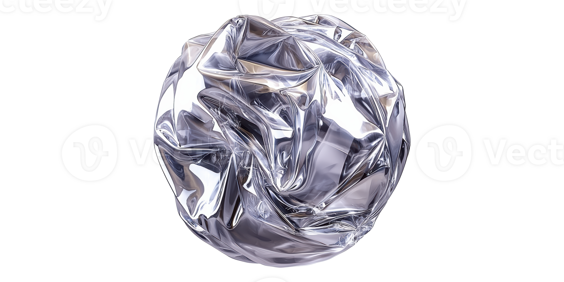 Abstract crumpled silver sphere isolated on transparent background png