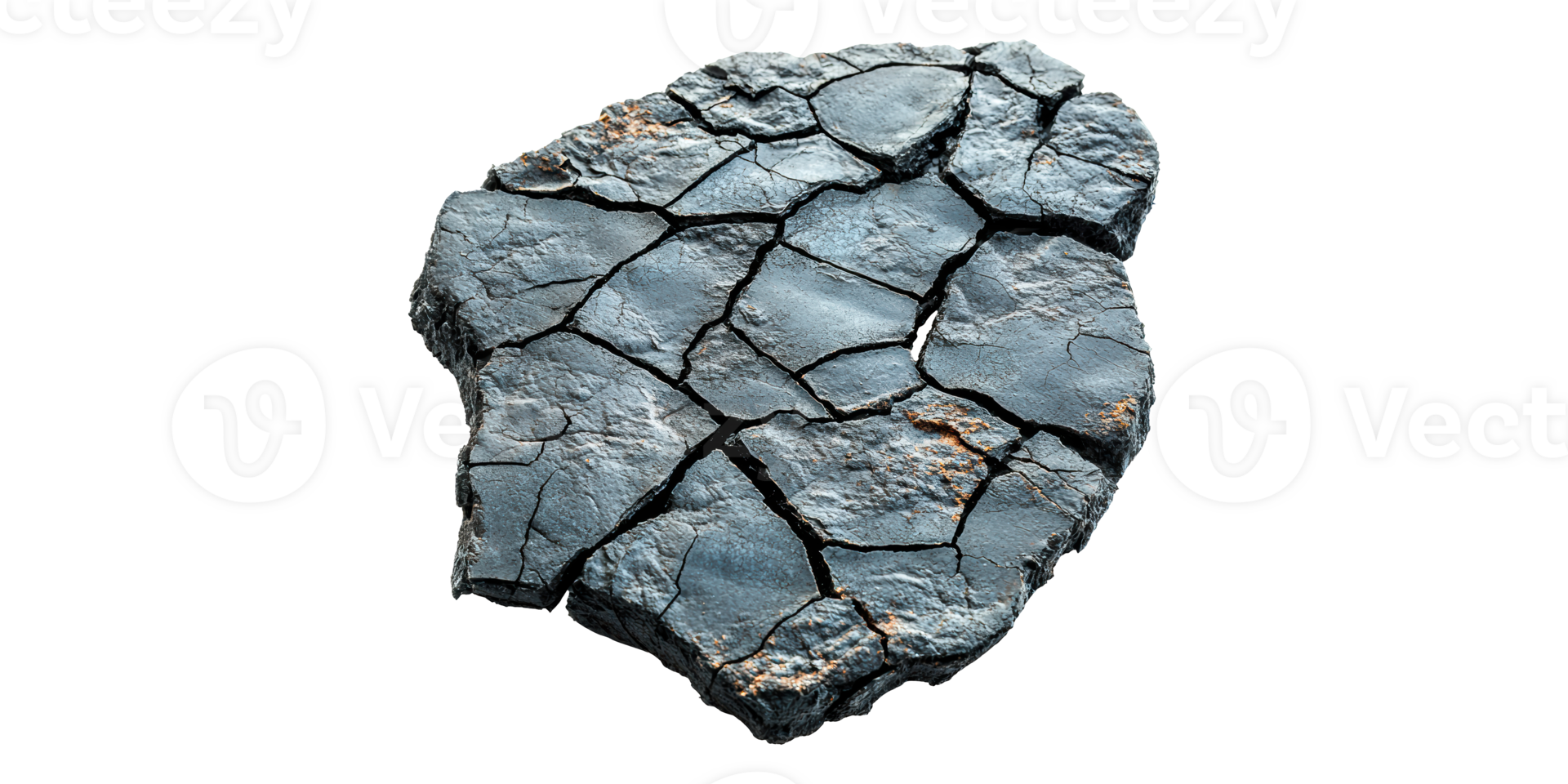 Cracked piece of rock with textured surface isolated on transparent background png