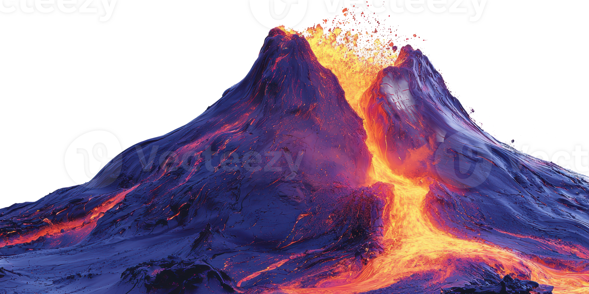 Volcanic eruption with flowing lava isolated on transparent background png