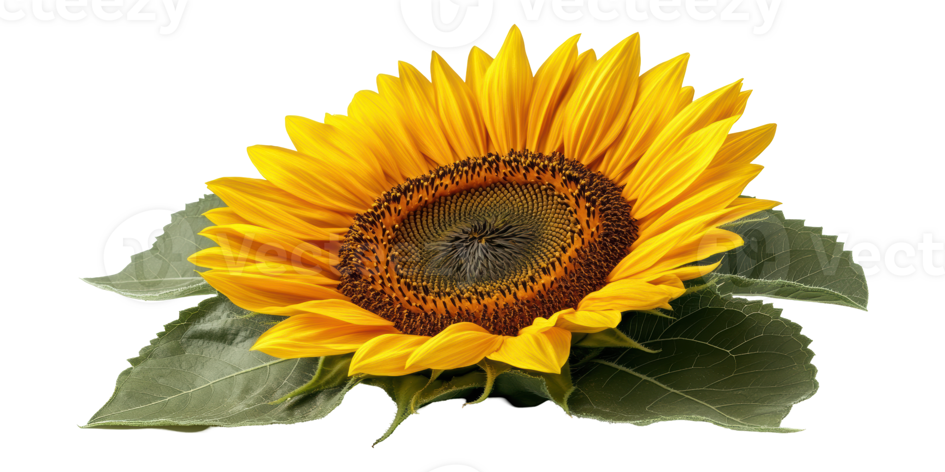 Sunflower with green leaves isolated on transparent background png