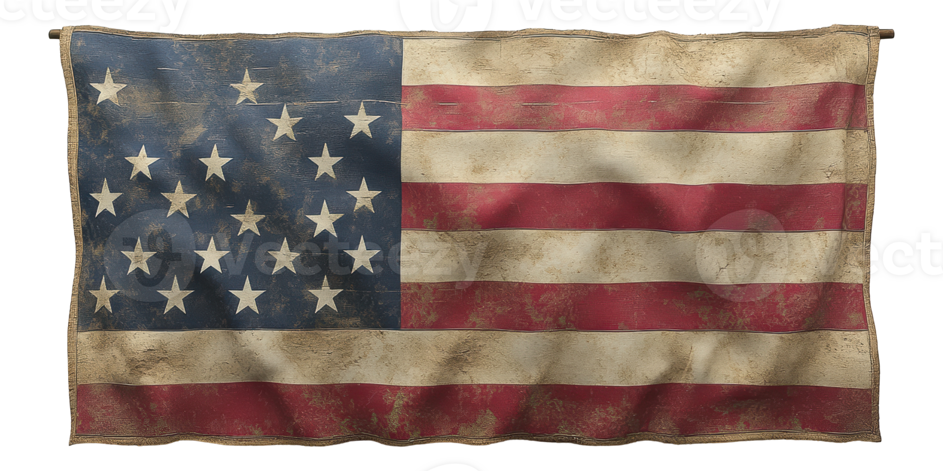 Vintage united states flag with weathered look isolated on transparent background png
