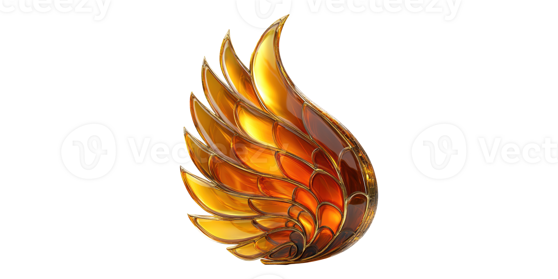 Golden amber wing in abstract style isolated on transparent background png