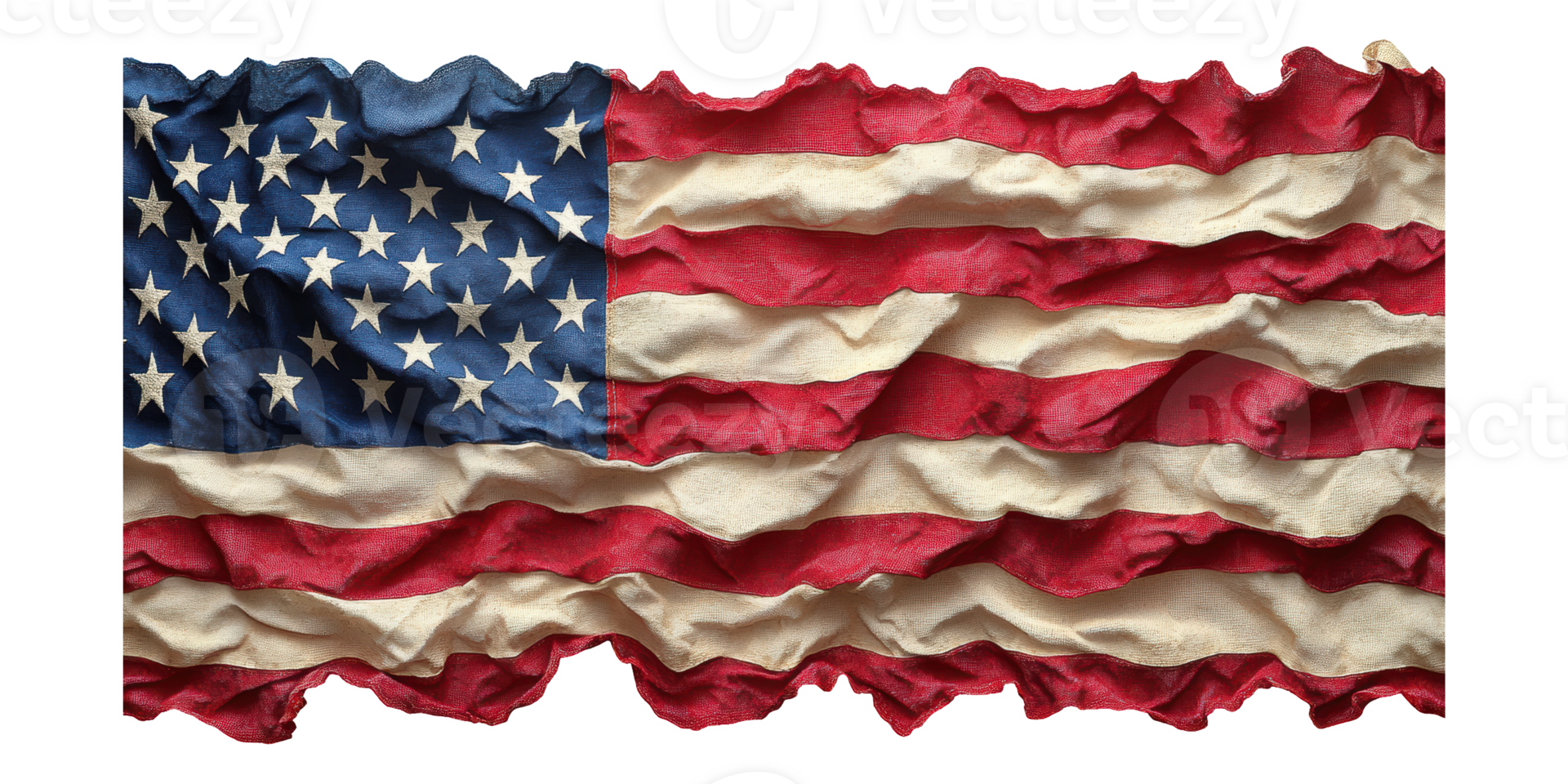 Crumpled american flag with stars and stripes isolated on transparent background png