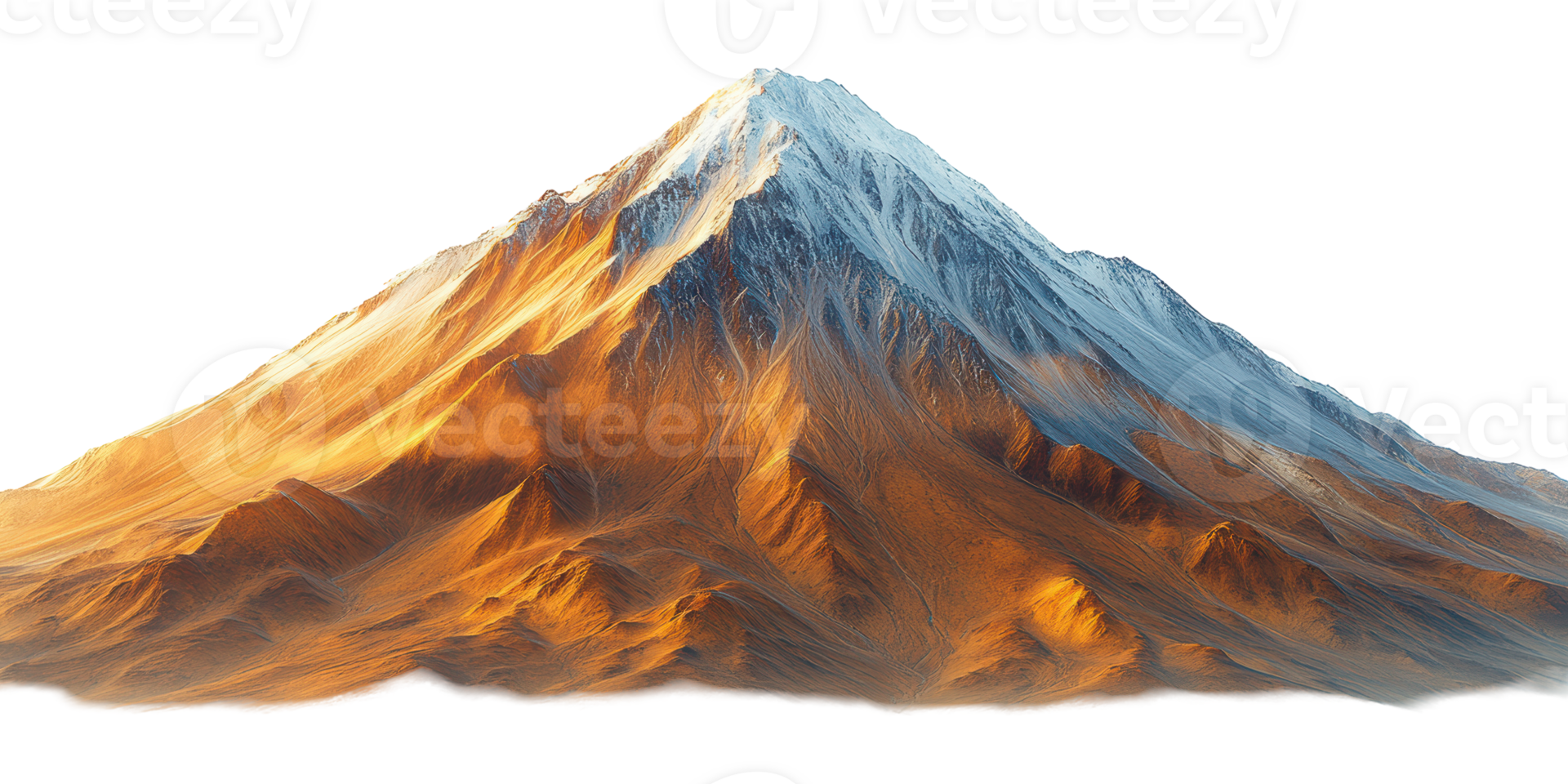 Snow-capped mountain with golden light isolated on transparent background png