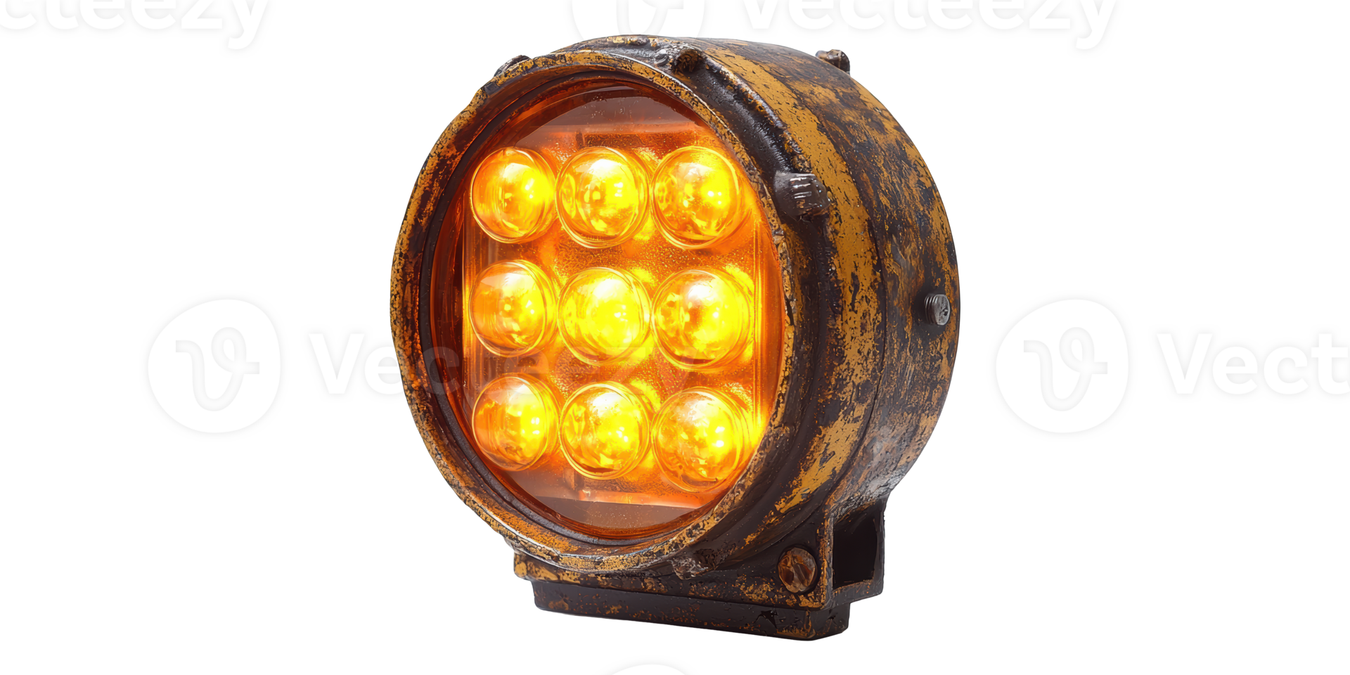 Round vintage amber led tractor light isolated on transparent background png