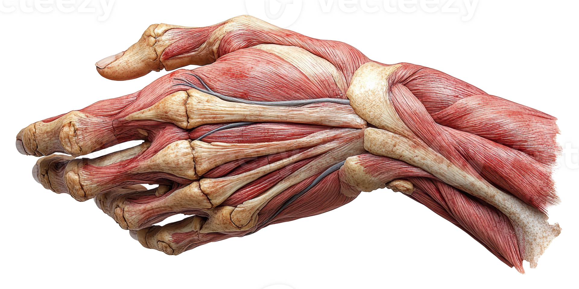 Anatomical illustration of human hand muscles isolated on transparent background png