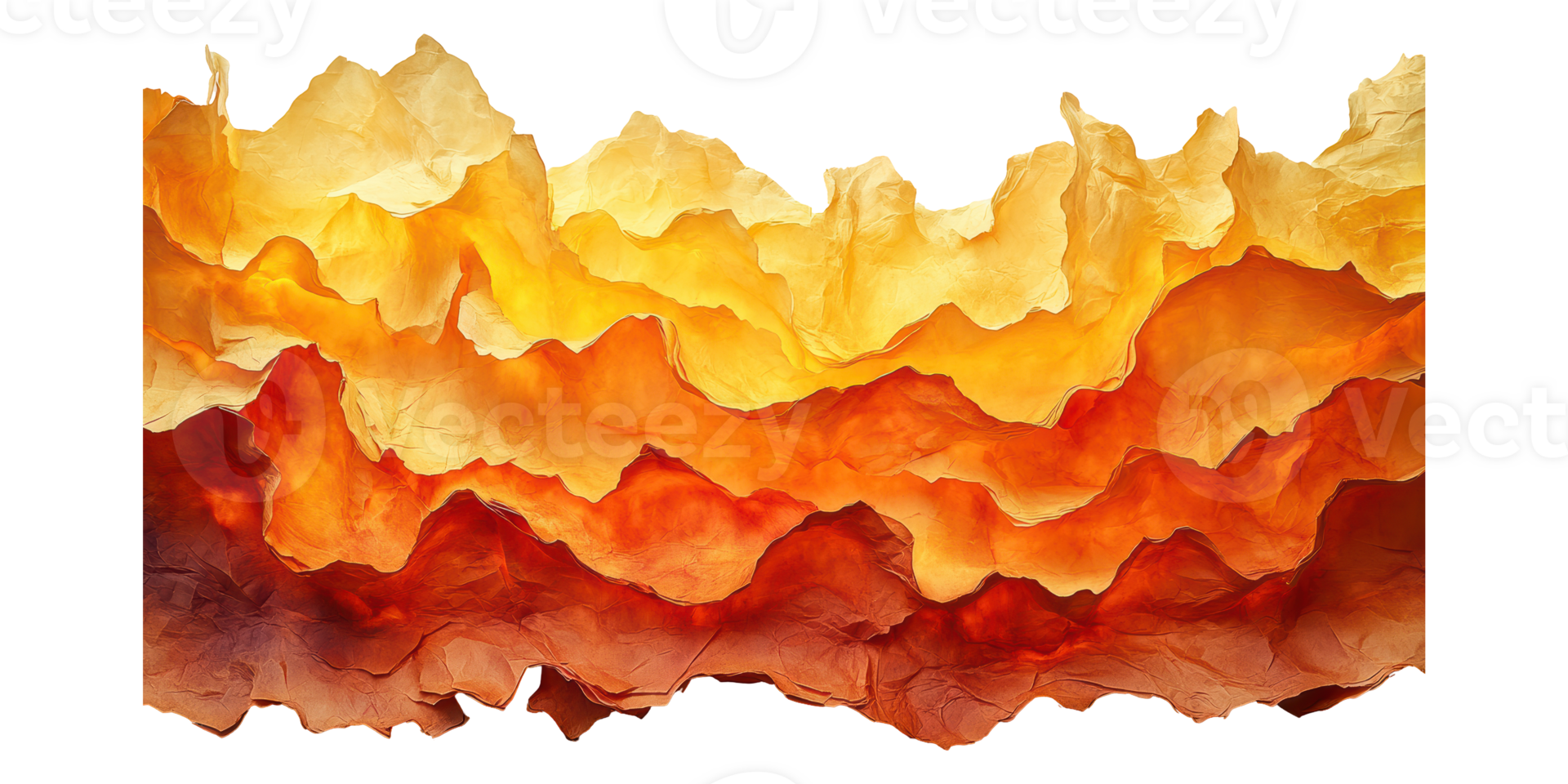 Abstract layered parchment paper waves in warm hues isolated on transparent background png