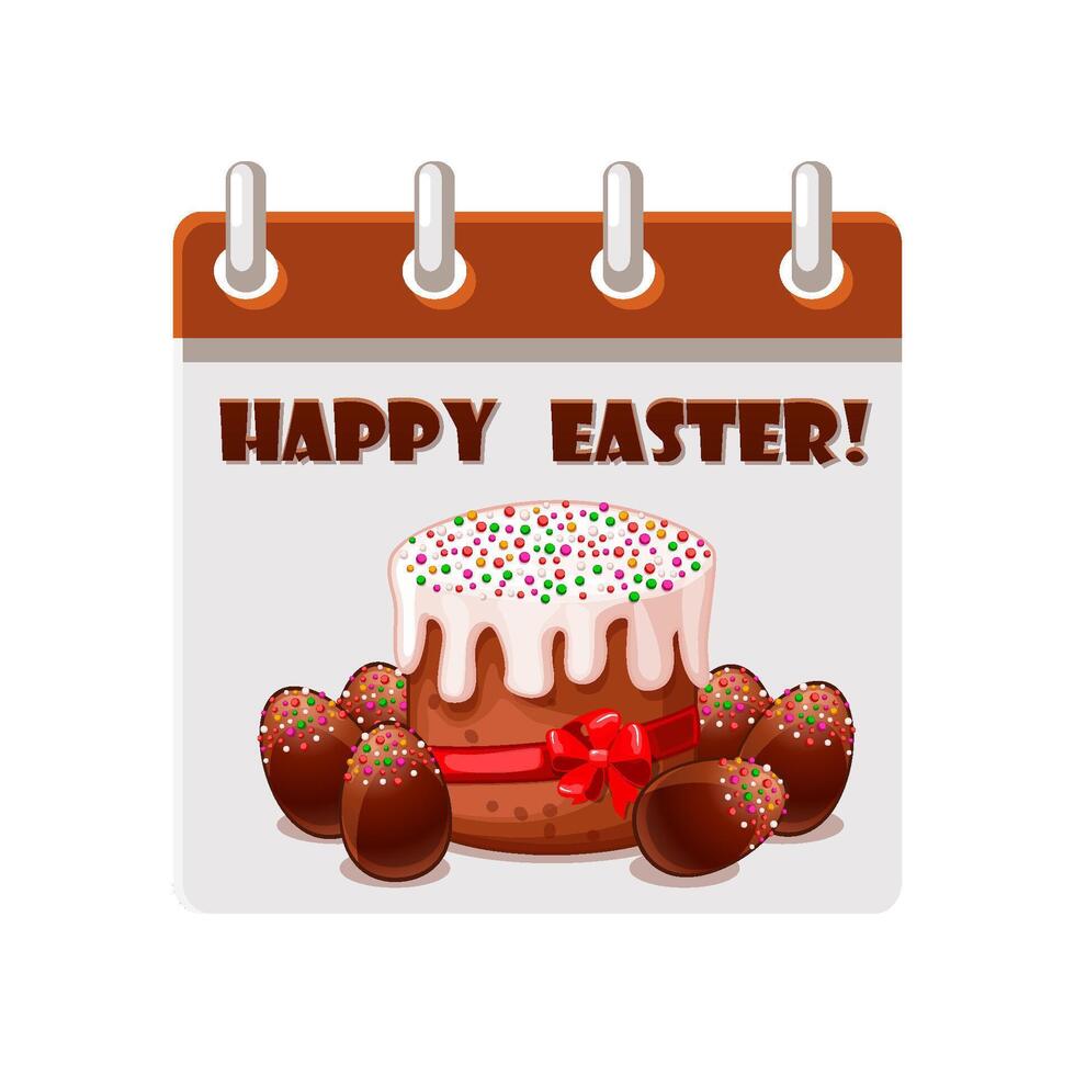 Calendar page for Easter Day with Easter cake and chocolate eggs for your greeting card,calendars, stickers or icons. Happy Easter Day vector