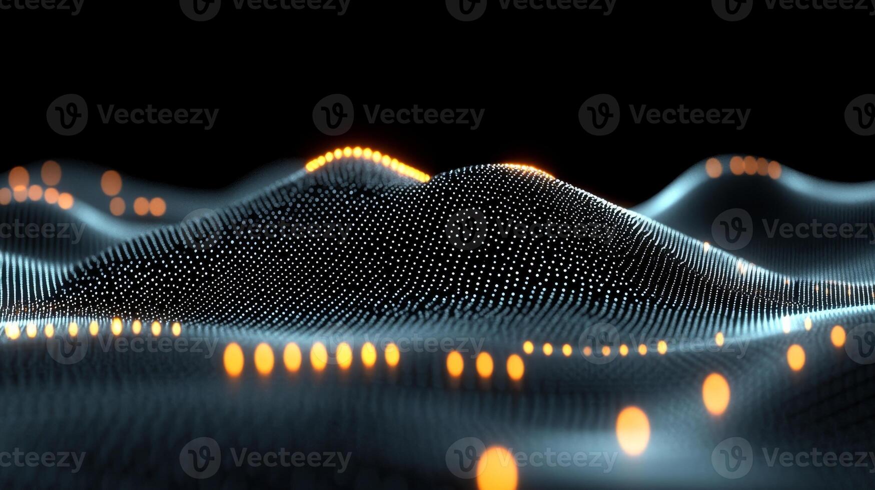 3d rendering of a mountain with glowing lights photo