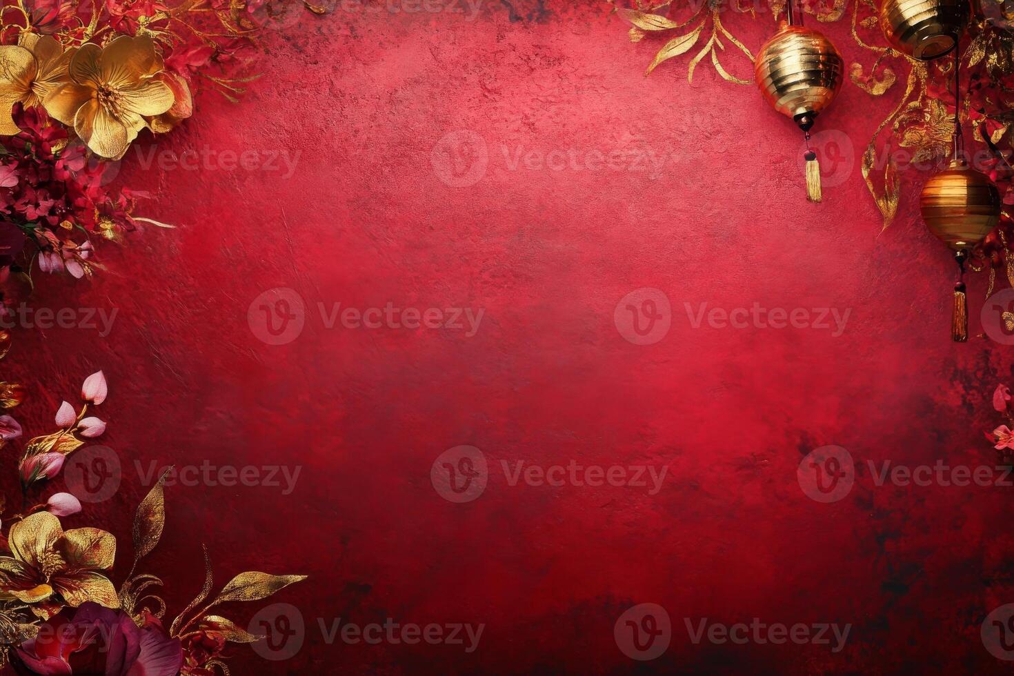 Red and gold flowers on a red background photo