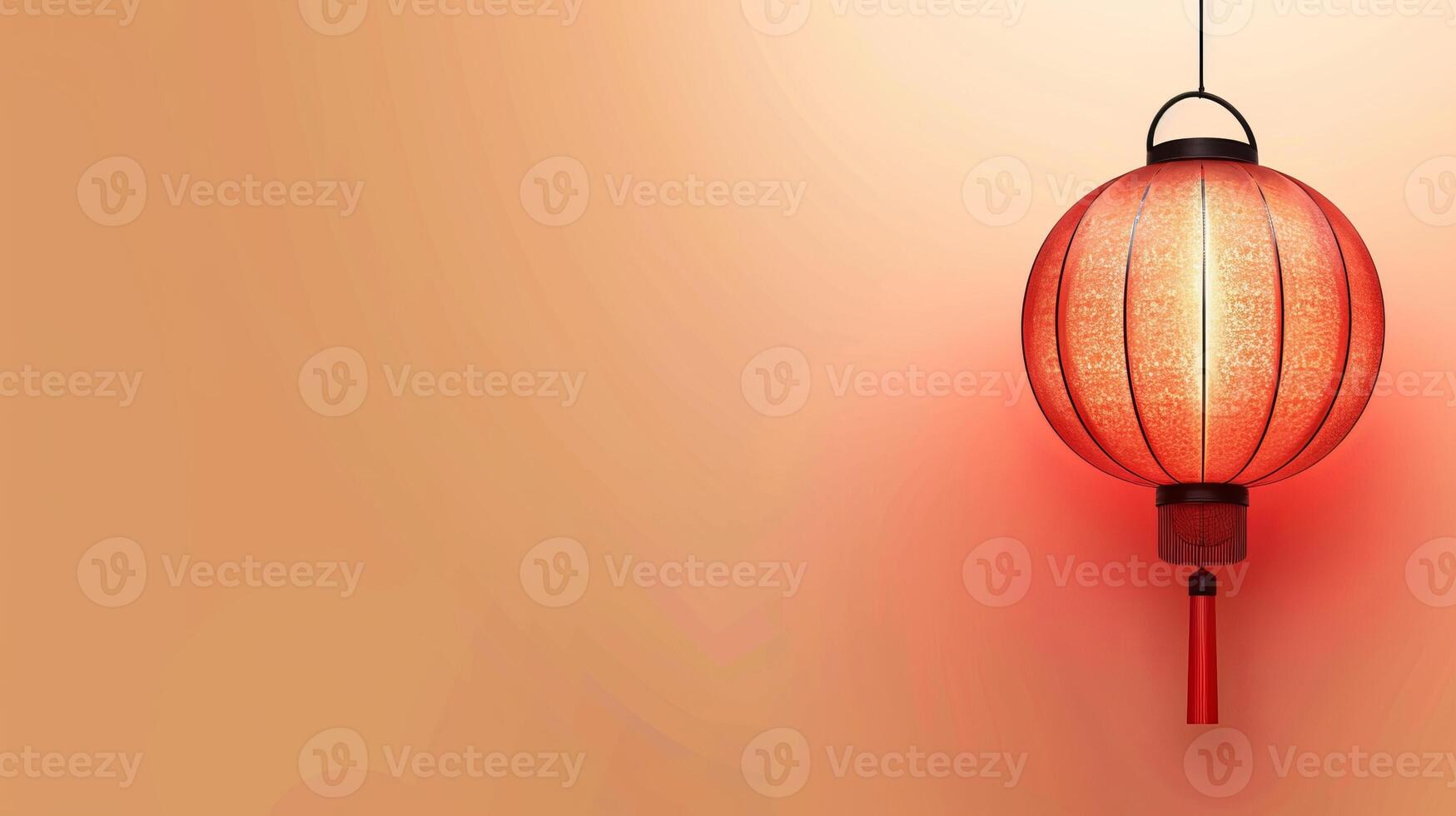 Elegant red chinese lantern on minimalistic orange background photo