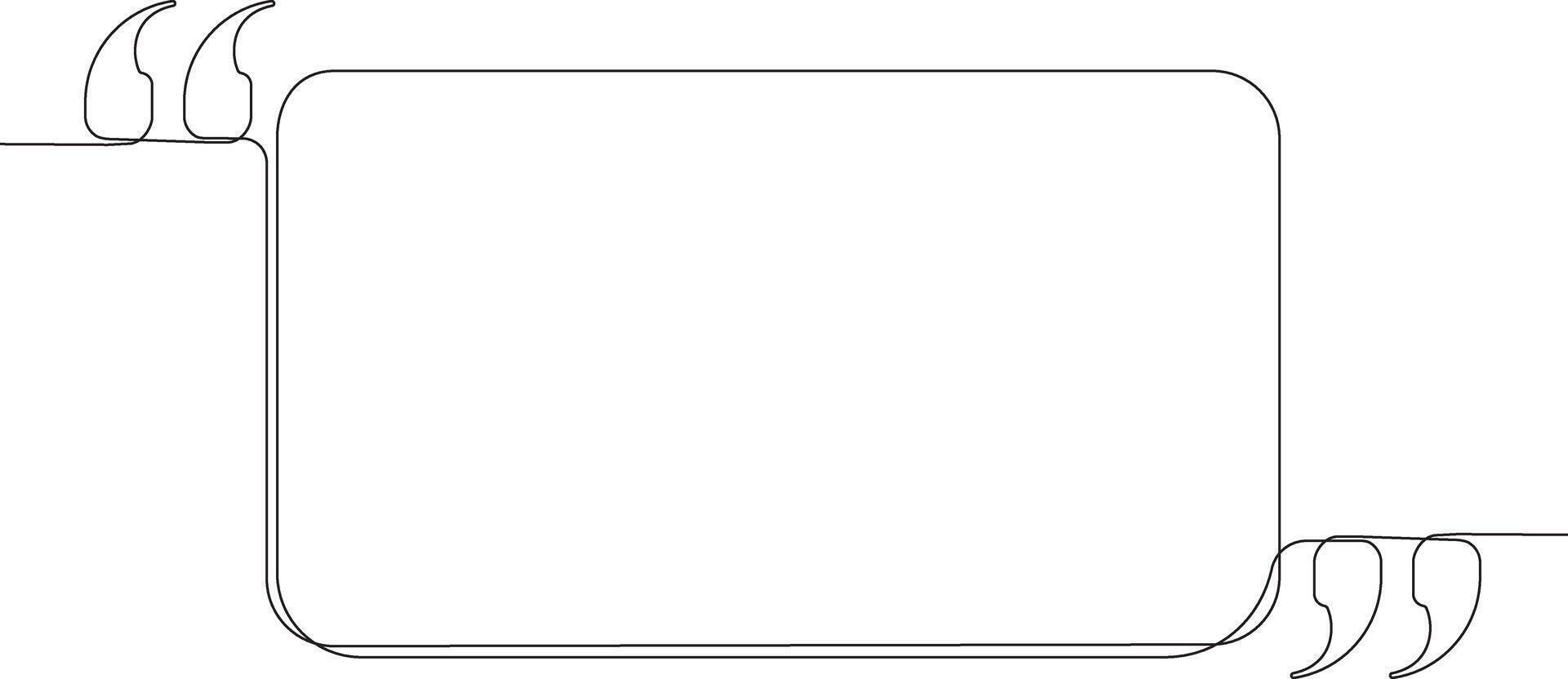 Single continuous line drawing of a quote mark and square speech bubble vector