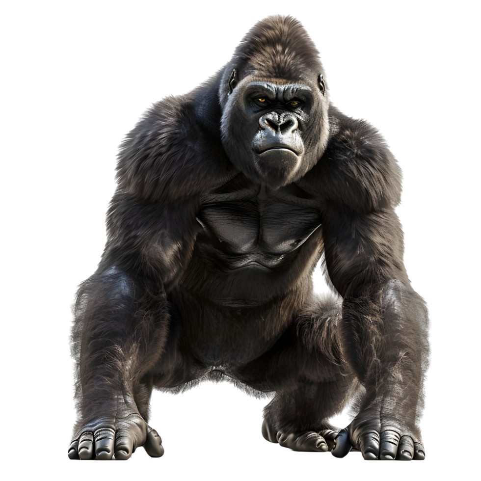 Strong Silverback Gorilla Resting Pose Isolated on Transparent Background png