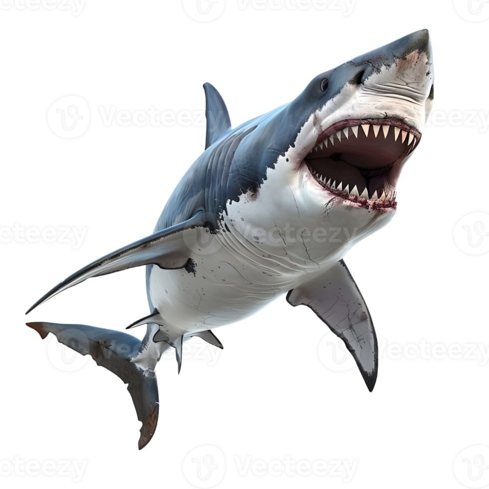 Ferocious Shark with Open Mouth Isolated on Transparent Background png