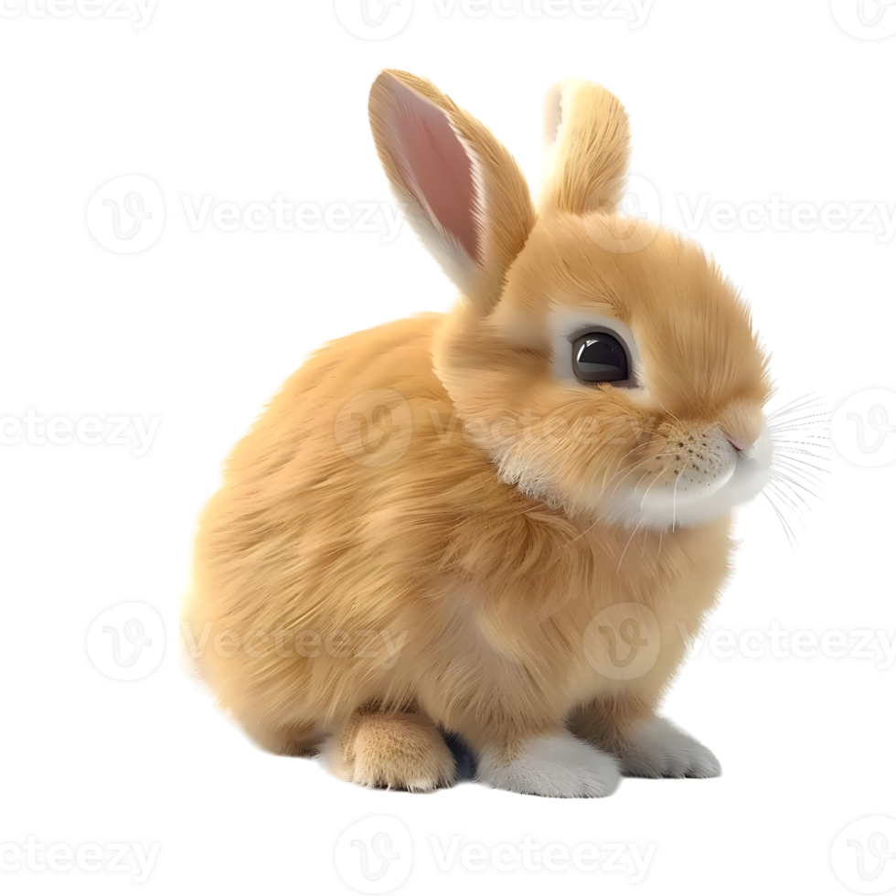 Fluffy golden rabbit sitting still isolated on transparent background png