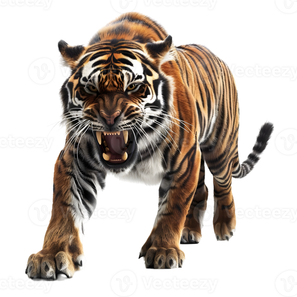 Fierce Tiger Walking Forward Isolated on Transparent Background png