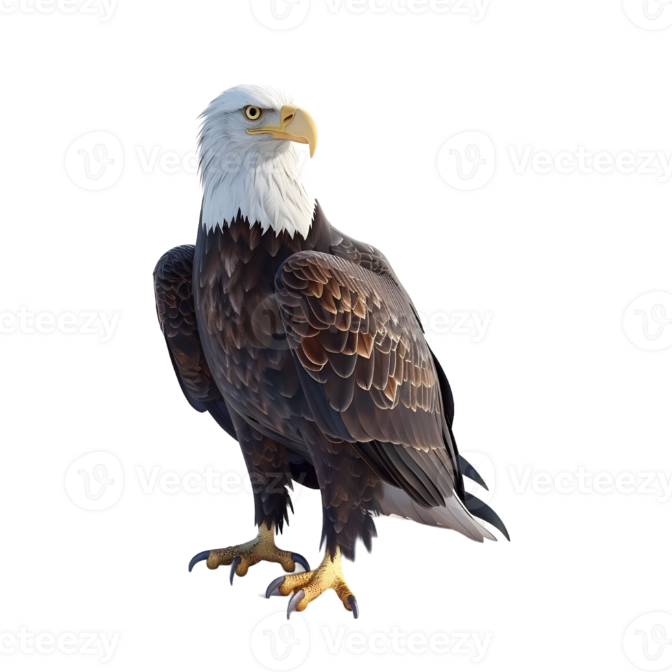 Side view of a bald eagle perched isolated on transparent background png