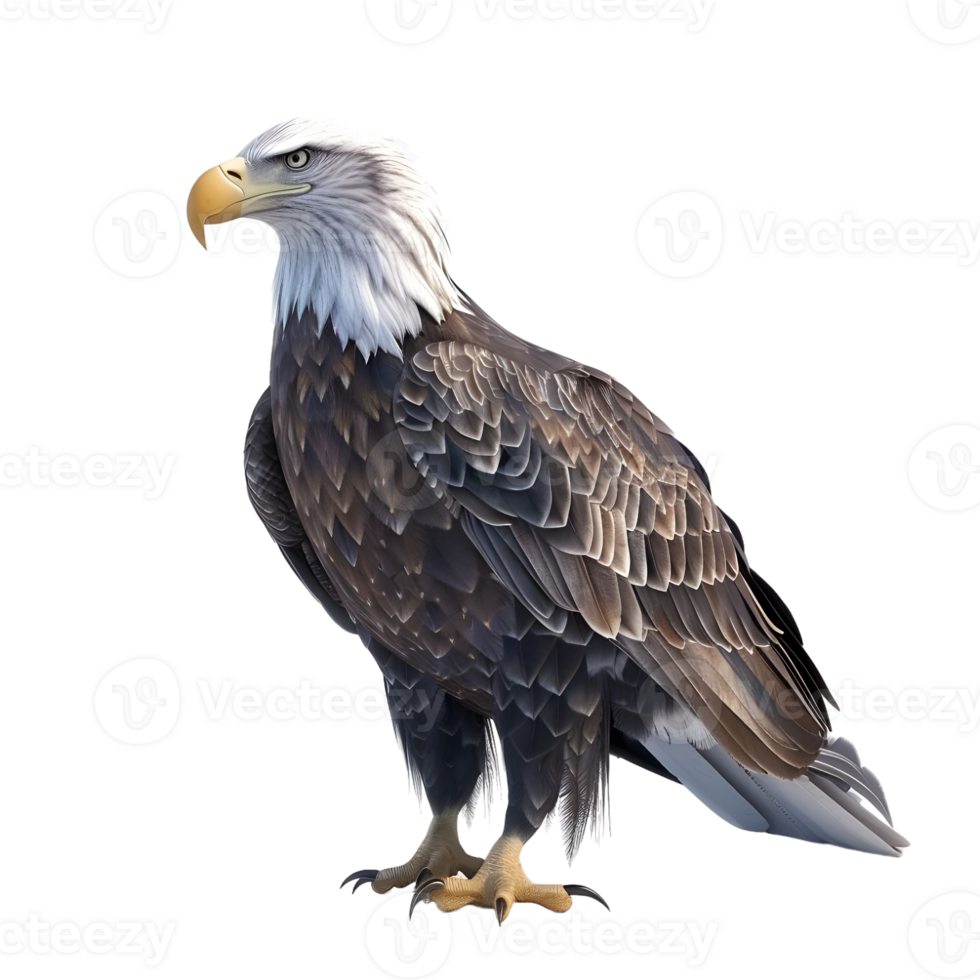 Bald eagle standing with sharp gaze isolated on transparent background png