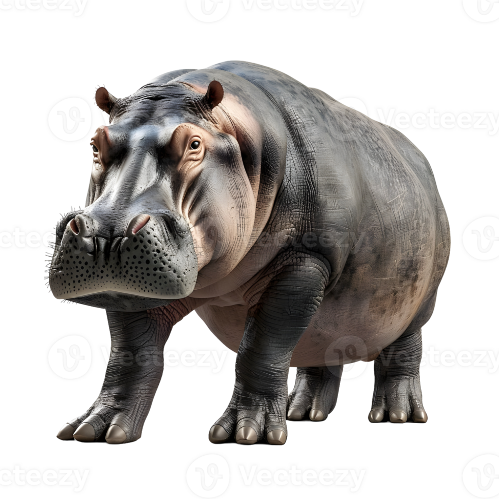 Hippopotamus standing with calm expression isolated on transparent background png