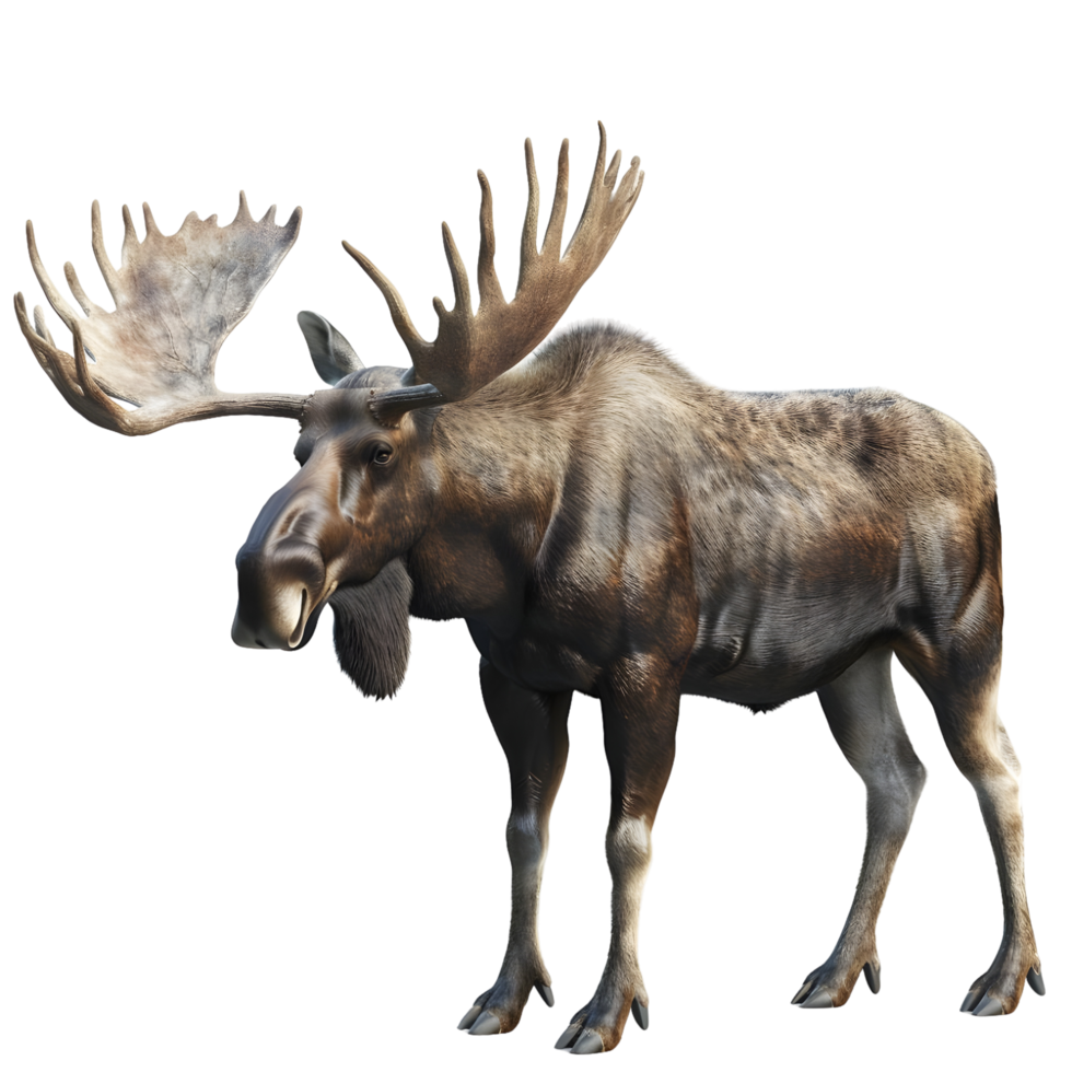 Moose with wide antlers standing tall isolated on transparent background png