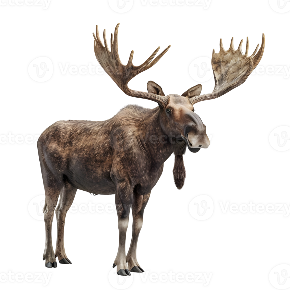 Moose with large antlers standing isolated on transparent background png